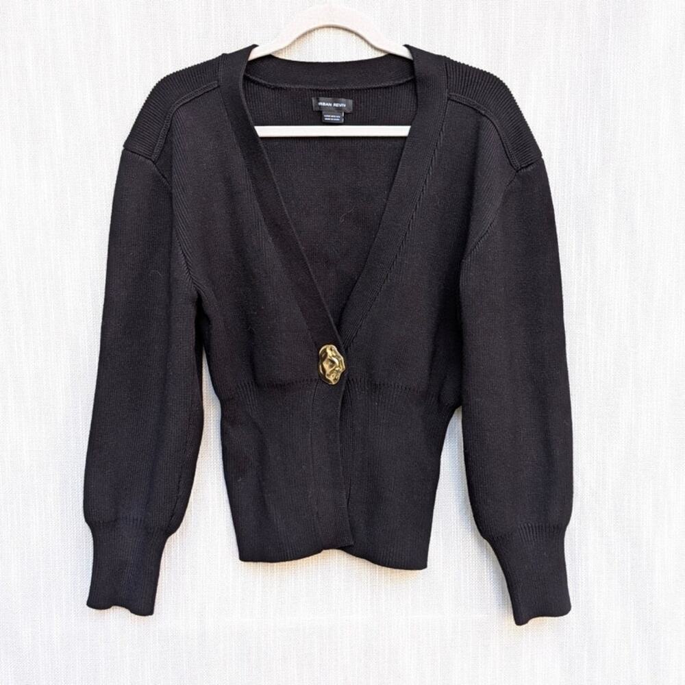 Urban Revivo Cardigan Womens 6 Black V Neck Knitted Gold Button Long Sleeve - Picture 2 of 10